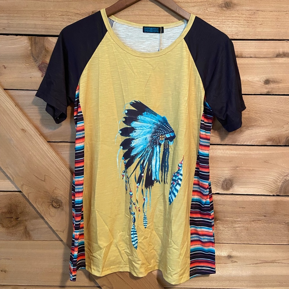 Fashion Express Yellow Graphic Tee with Serape
